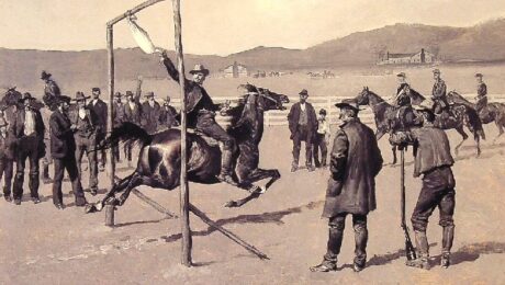 A gander pull from an illustration by Frederic Remington.