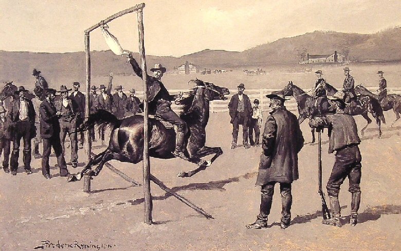 A gander pull from an illustration by Frederic Remington.