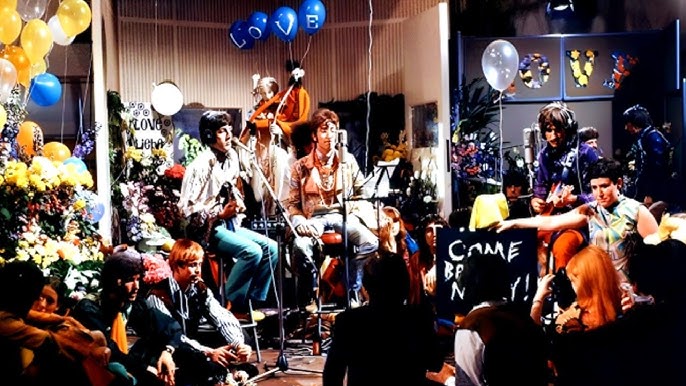 The Beatles perform "All You Need Is Love" during the historic live global satellite television broadcast.