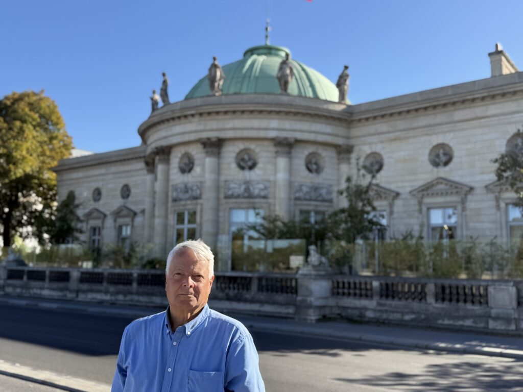 Clay in front of the historic Palais de la Légion d'Honneur, on the Left Bank of the River Seine in Paris, France.