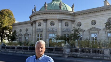 Clay in front of the historic Palais de la Légion d'Honneur, on the Left Bank of the River Seine in Paris, France.