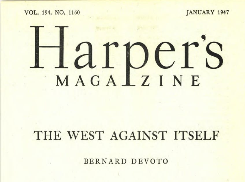Harper's Magazine cover, January 1947, featuring the title 'The West Against Itself' by Bernard Devoto (Vol. 194, No. 1160).