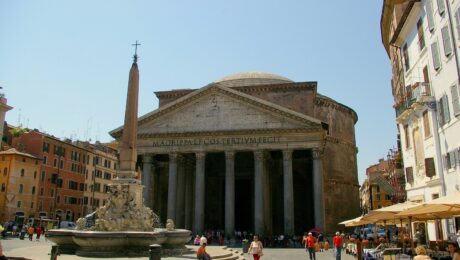 The Pantheon in Rome, Italy, originally built by Marcus Agrippa, Emperor Augustus's right-hand man, is an architectural masterpiece completed in 25 BCE. The wording at the entrance translates to “Made by Marcus Agrippa, the Son of Lucius, During his Third Consulship.” (Photo Wikimedia)